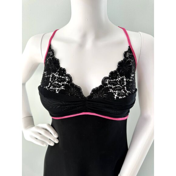 Vintage Victoria's Secret Black Slip Dress with Pink Trim & Lace Detail size 8 - Picture 4 of 9